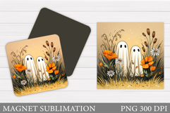 Cute Ghost Magnet Design. Halloween Magnet Sublimation Product Image 1