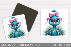 Cute Peacock Magnet Design. Cute Peacock Sublimation Product Image 1