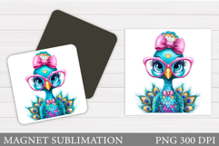Peacock Magnet Sublimation. Peacock Square Magnet Design Product Image 1