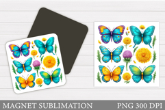 Butterflies Magnet Design. Flowers Magnet Sublimation Product Image 1