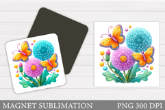 Butterflies Magnet Design. Flowers Magnet Sublimation Product Image 1