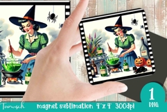Halloween retro witch sublimation magnet PNG Product Image 1