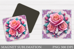 Roses Magnet Sublimation. Butterfly Magnet Design Product Image 1