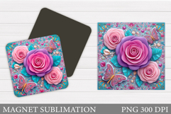 Roses Magnet Sublimation. Butterflies Magnet Design Product Image 1