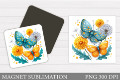 Butterflies Magnet Sublimation. Flowers Magnet Design Product Image 1