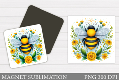 Bee Magnet Design. Flowers Magnet Sublimation Product Image 1