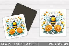 Bee Magnet Design. Flowers Magnet Sublimation Product Image 1