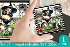 Halloween retro witch sublimation magnet PNG Product Image 1
