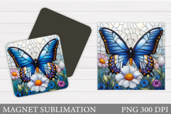 Butterfly Coaster Sublimation. Butterfly Flowers Coaster Product Image 1