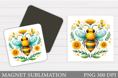 Bee Magnet Design. Flowers Magnet Sublimation Product Image 1