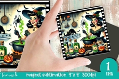 Halloween retro witch sublimation magnet PNG Product Image 1