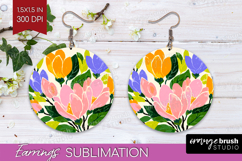 Magnolia Modern Floral Round Earrings Sping Flower PNG Product Image 1