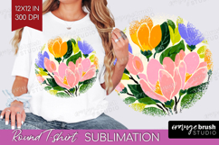Magnolia Modern Floral Round Tshirt Background Sping Flower Product Image 1