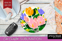 Magnolia Modern Floral Car Coaster Sping Flower Coaster PNG Product Image 1
