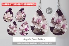 Earring Teardrop Magnolia Flower Pattern Product Image 1