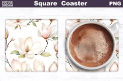 Spring Flowers Square Coaster | Watercolor Magnolia Coaster Product Image 1