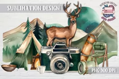 Camping Sublimation design Watercolor PNG Deer Mountains Product Image 1