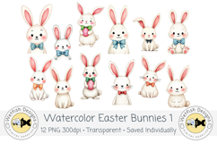 Watercolor PNG Easter Bunnies 1 Product Image 1