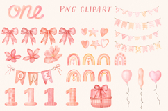 Pink First Birthday Set. Sweet One Watercolor Clipart Product Image 3