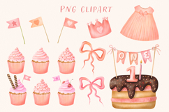Pink First Birthday Set. Sweet One Watercolor Clipart Product Image 2