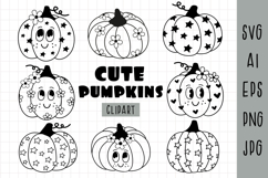 Cute Pumpkin Clipart, Groovy Autumn Clipart, Autumn png, Product Image 1