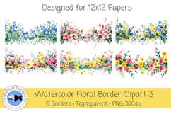 Watercolor PNG 300dpi Floral Borders 3 Product Image 1