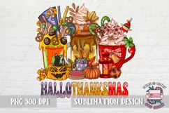 HalloThanksMas Sublimation T Shirt Design PNG Coffee Latte Product Image 1