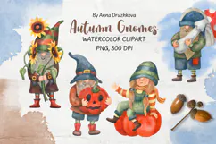 Autumn Gnomes Watercolor Clipart PNG Product Image 1