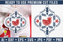 Scandinavian Arabesque Bird Ornament | Christmas SVG Product Image 1