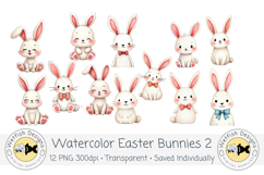 Watercolor PNG Easter Bunnies 2 Product Image 1