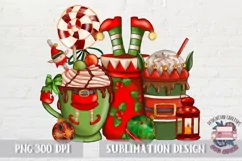 Christmas Coffee with Elves PNG Sublimation Latte Png Product Image 1