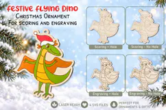 Festive Flying Dino Christmas Ornament Laser Glowforge Product Image 1