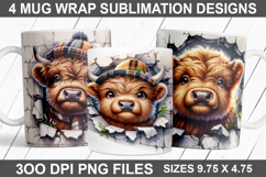 Highland Cow Mug Wrap Sublimation PNG - Cow Mug Design Product Image 1