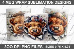 Highland Cow Mug Wrap Sublimation PNG - Cow Mug Design Product Image 1