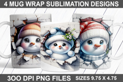 Snowman Mug Wrap Sublimation PNG - Christmas Mug Design Product Image 1