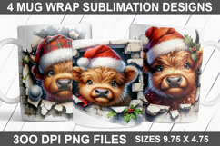 Highland Cow Mug Wrap Sublimation PNG - Christmas Mug Design Product Image 1