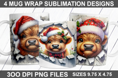 Highland Cow Mug Wrap Sublimation PNG - Christmas Mug Design Product Image 1