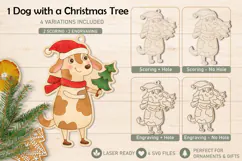 Christmas Dog with a Tree Ornament Laser Engraving Scoring Product Image 1