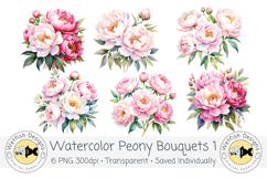 Watercolor Peony Bouquets Clipart 1 Product Image 1