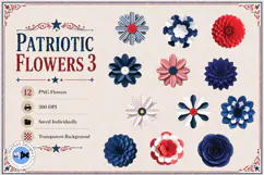 Patriotic Flowers 3PNG Paper Flowers Product Image 1