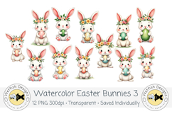 Watercolor PNG Easter Bunnies 3 Product Image 1