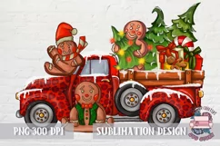 Christmas Gingerbread mans PNG Sublimation Red Truck Retro Product Image 1
