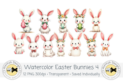 Watercolor PNG Easter Bunnies 4 Product Image 1