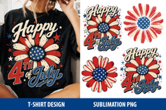 Happy 4th of July PNG, Patriotic Flower Sublimation Design Product Image 1