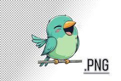 Happy Green Bird Singing on a Branch Product Image 1