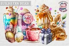 Easter Bunny Coffee Sublimation PNG design PNG Latte Rabbit Product Image 1