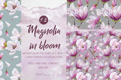 Magnolia in bloom watercolor clipart set Product Image 1