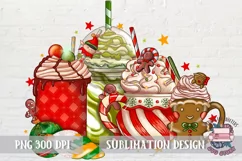 Christmas Coffee with Gingerbread mans Png Latte PNG Product Image 1