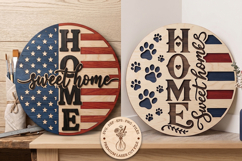 Patriotic Home Sweet Home SVG | American Flag Round Sign SVG Product Image 1