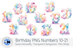 Watercolor Birthday Numbers 10-21 Product Image 1